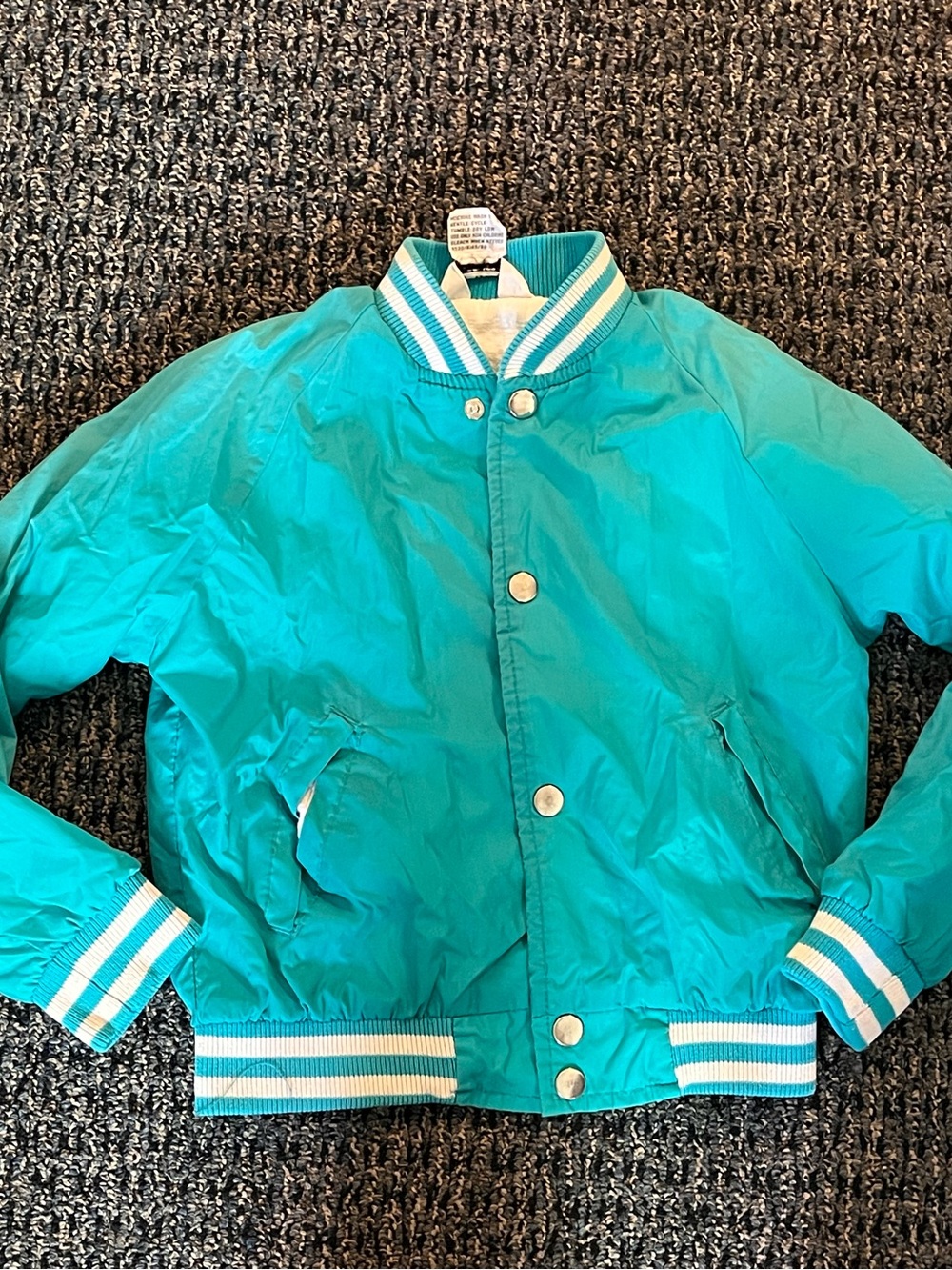 Vintage 90’s Action Baseball Jacket Button Snap Neon Blue